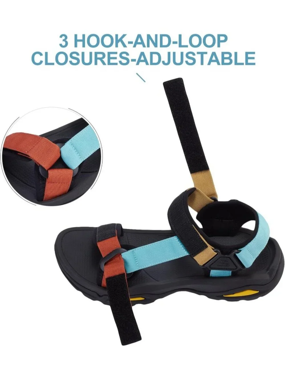 Men's Blue And Khaki Arch Support Open Toe Waterproof Hiking Sport Sandal Shoes